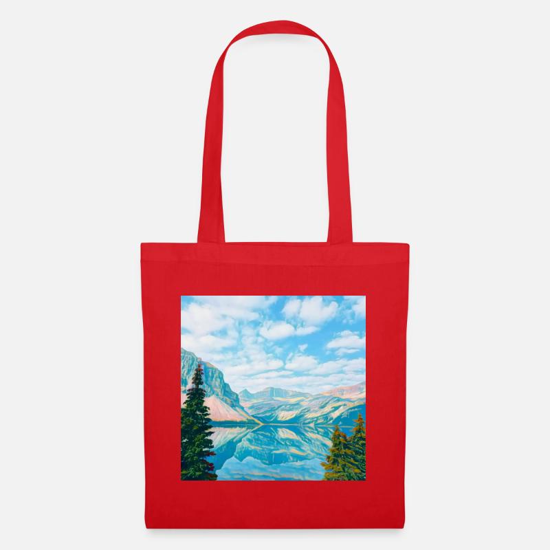 Sky blue mountain lake reflection - Tote Bag - red
