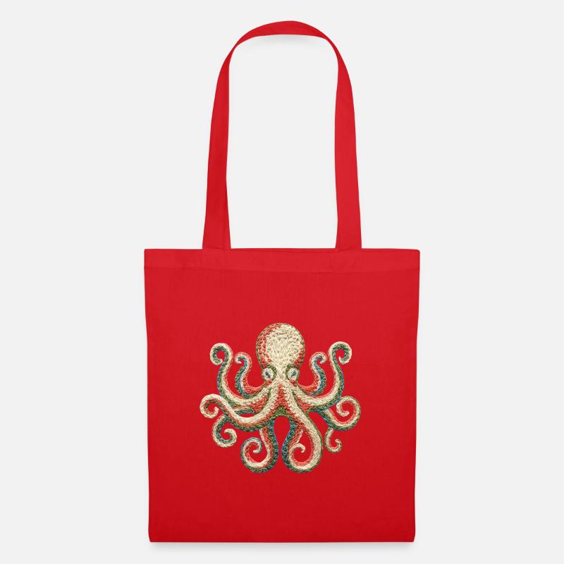 Bestickter Oktopus – auffälliges Meerestier-Design - Stoffbeutel - Rot