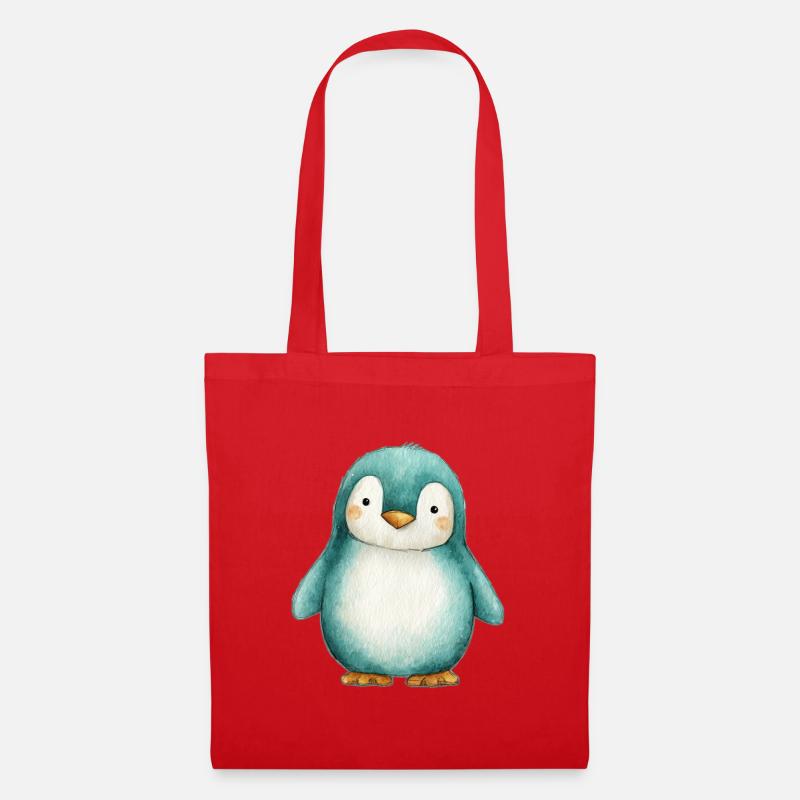 Frosted Penguin – Winterkinderillustration - Stoffbeutel - Rot