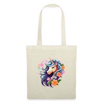 Blue Unicorn with Floral Wreath - Tote Bag - red - Front