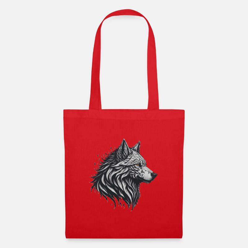 Geometrischer Schwarzer Wolf - Stoffbeutel - Rot