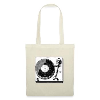 Platine vinyle rétro noir blanc - Sac en tissu - rouge - Devant