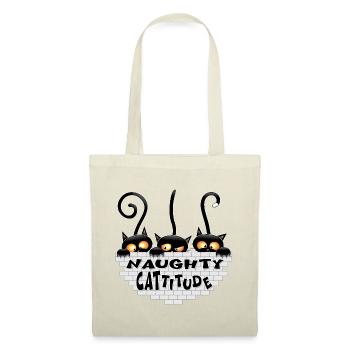 "Naughty Cattitude" Funny three Cute Black Cats  - Tote Bag - red - Front