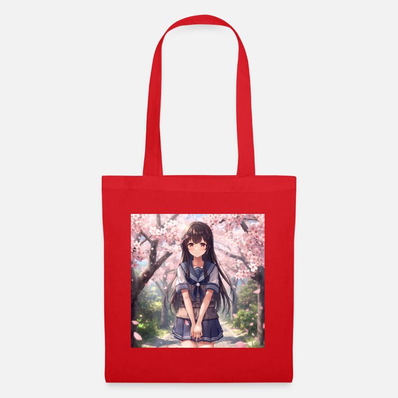 Kirschblüten Schulmädchen - Stoffbeutel - Rot