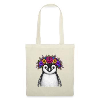 Pinguin mit Blumenkrone - Stoffbeutel - Rot - Vorne