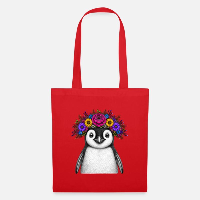 Penguin with flower crown - Tote Bag - red