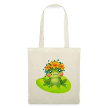 Grenouille mignonne avec une couronne de fleurs - Sac en tissu - rouge - Devant