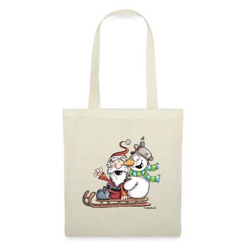 Santa Claus and Snowman - Sledge - Christmas - Tote Bag - red - Front