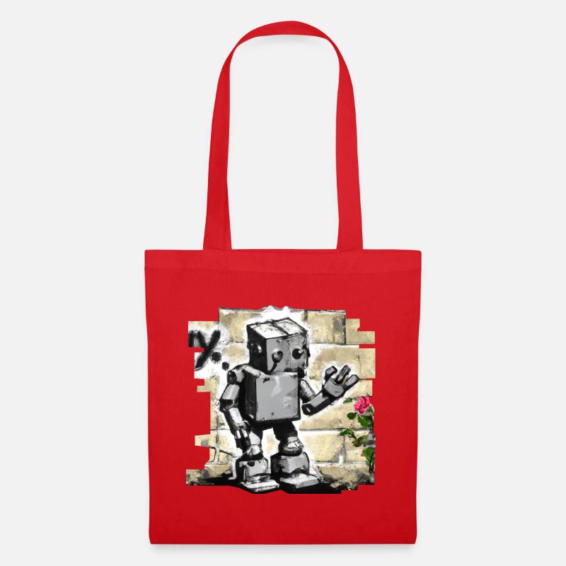 roboter comic graffiti wand charakter rose urban - Stoffbeutel - Rot