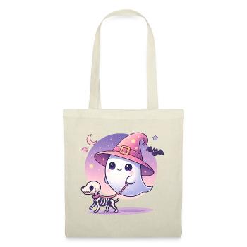 Pink Witch Ghost with Skeleton Dog – Halloween - Tote Bag - red - Front