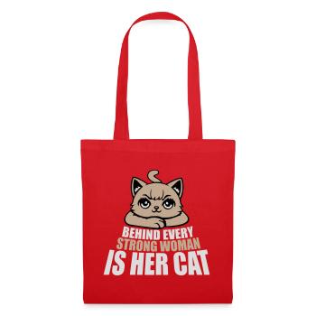 Behind Every Strong Woman Is Her Cat Spruch Katze - Stoffbeutel - Rot - Vorne