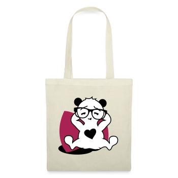 Panda avec des lunettes de nerd et un bouton de coeur en se détendant - Sac en tissu - rouge - Devant