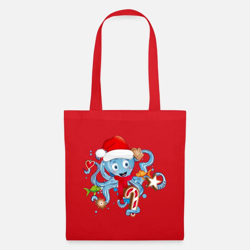 Oktopus hat Spaß und Plätzchen zu Weihnachten - Stoffbeutel - Rot