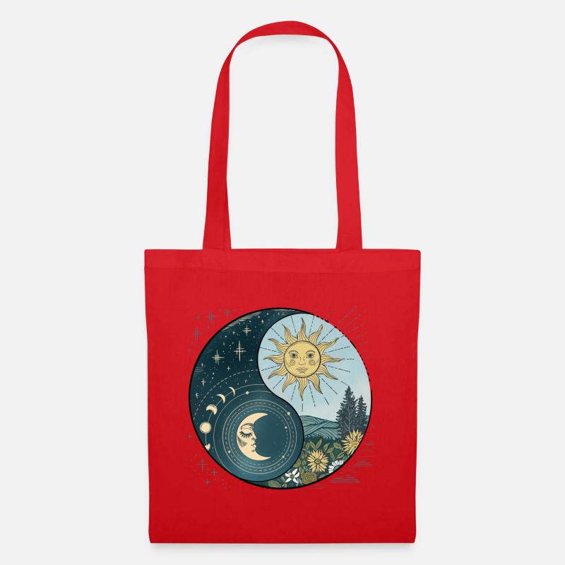 Yin Yang Sun and Moon Celestial Harmony - Tote Bag - red