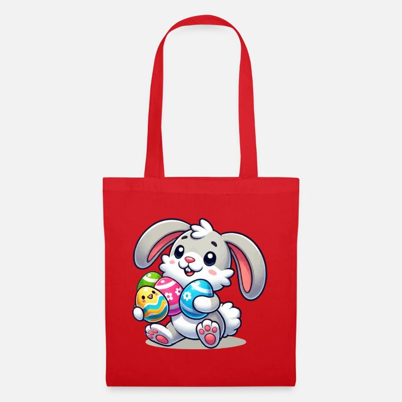 Osterhase mit bunten Eiern - Stoffbeutel - Rot