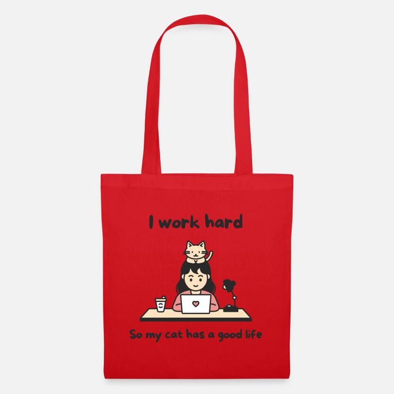 Desk Cat Hustle - Tote Bag - red