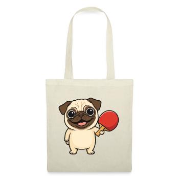 Carlin mignon jouant au tennis de table chien de dessin animé - Sac en tissu - rouge - Devant