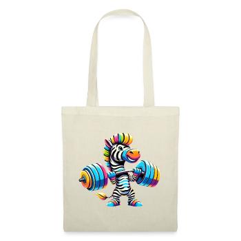 Buntes Zebra mit Hantel Langhantel - Stoffbeutel - Rot - Vorne