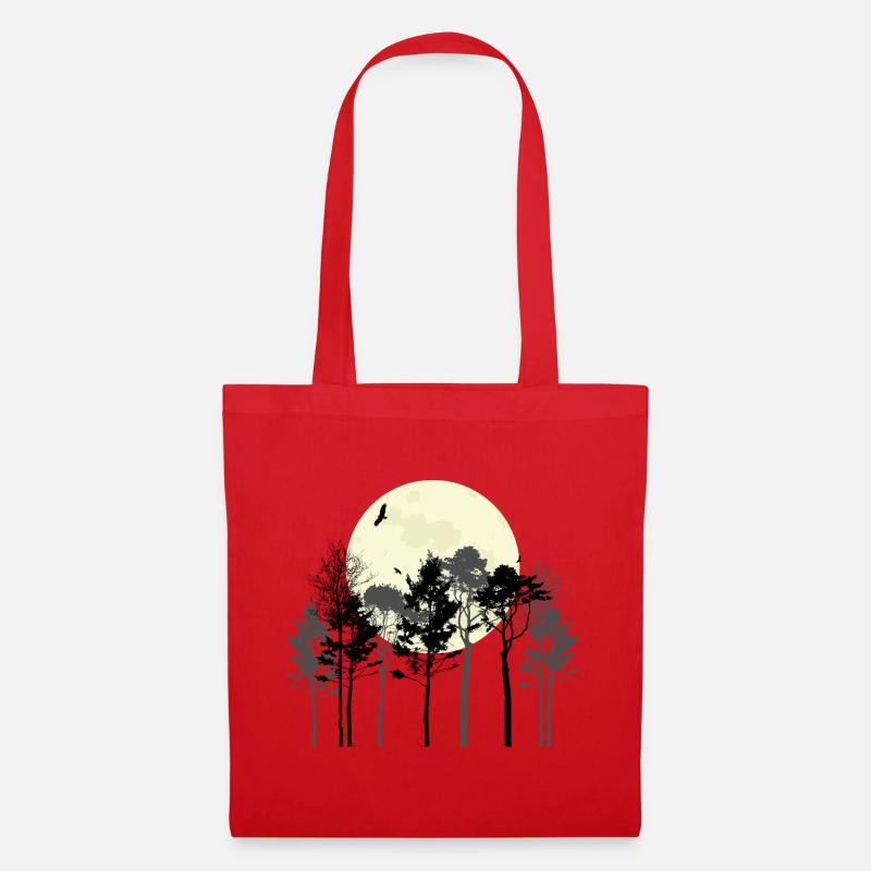 Celestial Forest Silhouette Design - Tote Bag - red