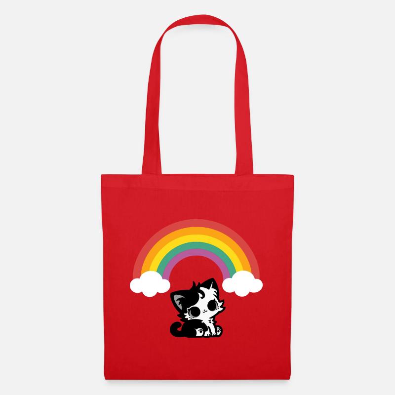 Goth Cat under the Rainbow Motif - Tote Bag - red