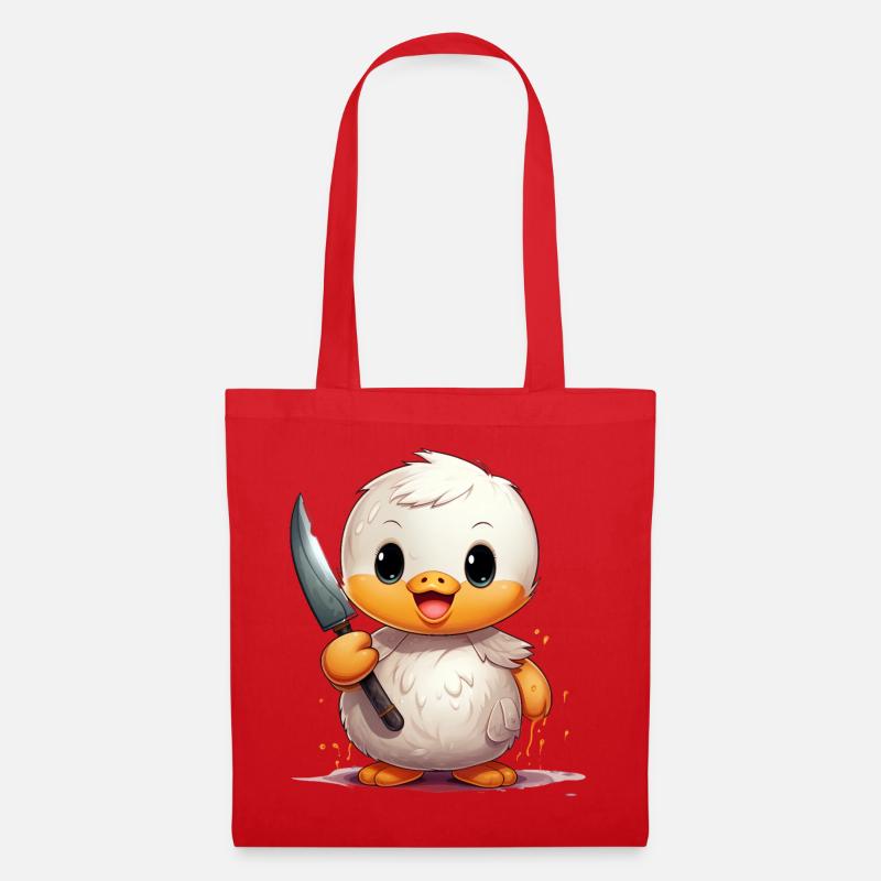 Cute Duck with Knife - Stoffbeutel - Rot
