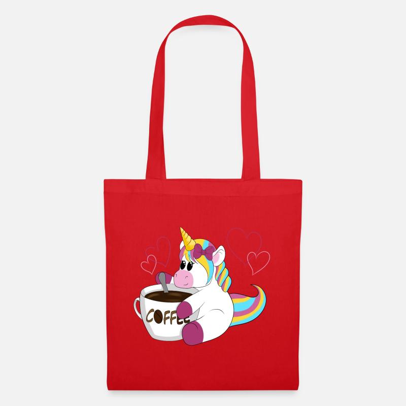 Regenbogen Einhorn Kaffeezauber - Stoffbeutel - Rot