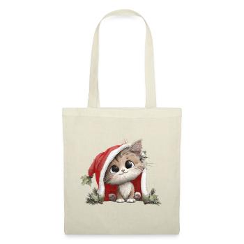 Chaton en chapeau de Noël rouge Chat de Noël - Sac en tissu - rouge - Devant