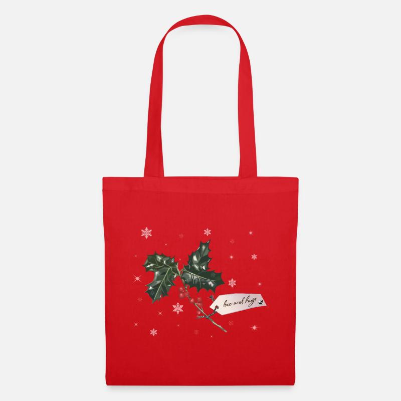 Zweig Christmas Holly mit roten Beeren - Stoffbeutel - Rot