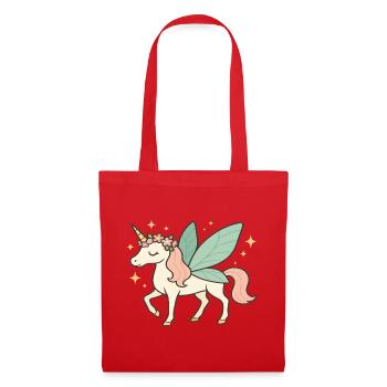 Niedliches Feen-Einhorn mit Blumen und Glitzern - Stoffbeutel - Rot - Vorne