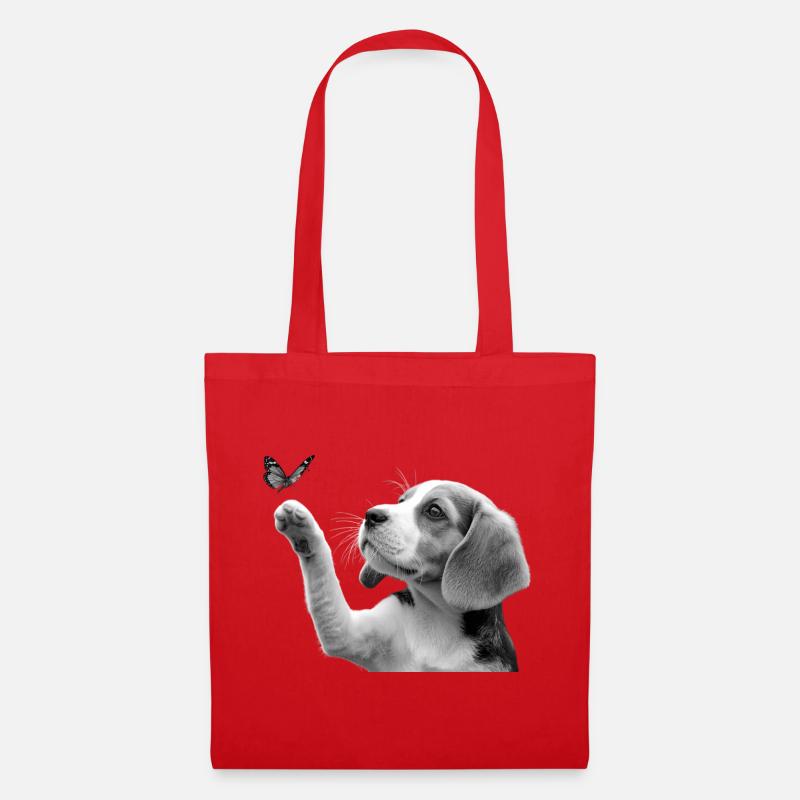 Chiot beagle et papillon - Sac en tissu - rouge