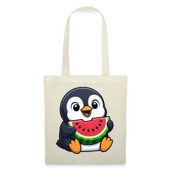 Lustiger Pinguin mit Melone Sommerfrucht Cartoon - Stoffbeutel - Rot - Vorne