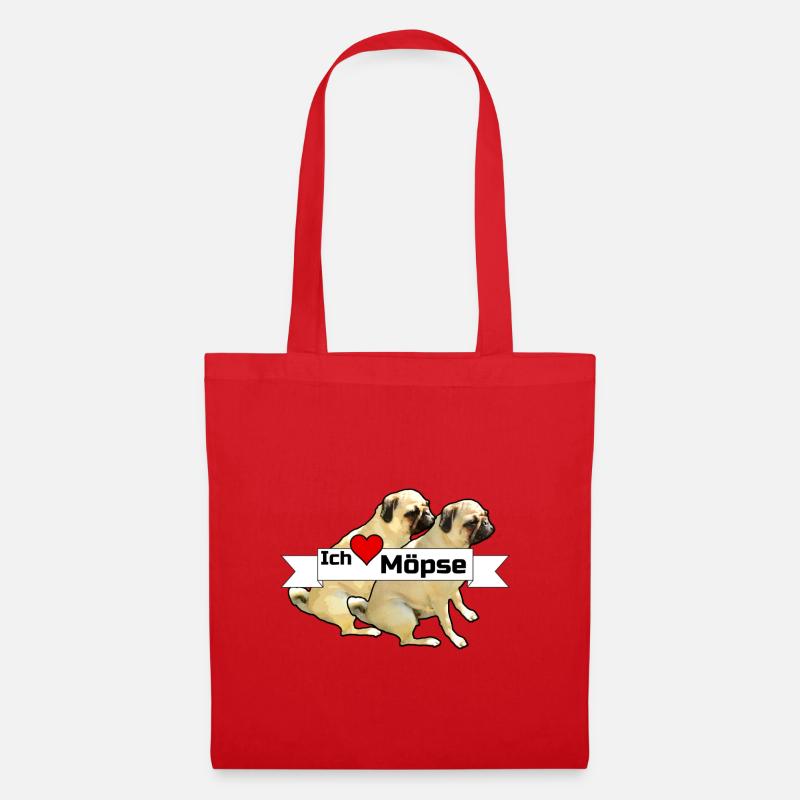 Ich liebe Möpse Mops, Hund, Geschenk Sprüche - Stoffbeutel - Rot