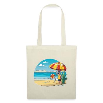 Strandurlaub Cartoon mit Sonnenschirm - Stoffbeutel - Rot - Vorne