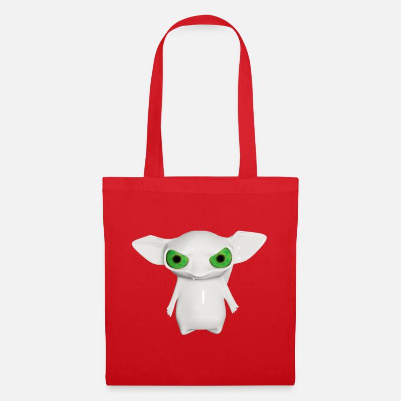 Weißer Alien mit leuchtenden Augen - Stoffbeutel - Rot