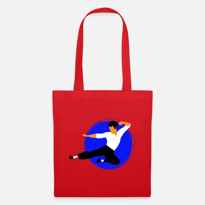 Karate Flying Kick in Blue Circle - Tote Bag - red
