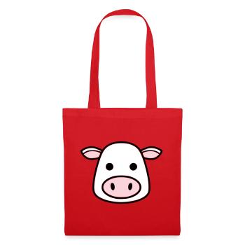 Mignonne Tête de Vache Visage Vector de la BD - Sac en tissu - rouge - Devant