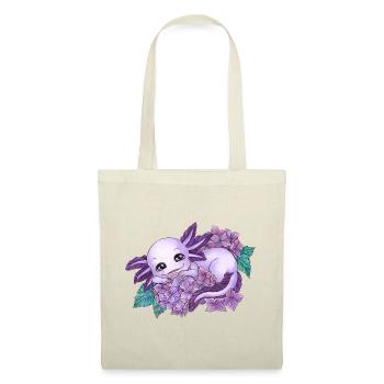 Axolotl in Lila mit Blume Blüte Hortensie - Stoffbeutel - Rot - Vorne