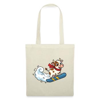 Snowboard Kuh Cartoon Lustige Winterkuh - Stoffbeutel - Rot - Vorne