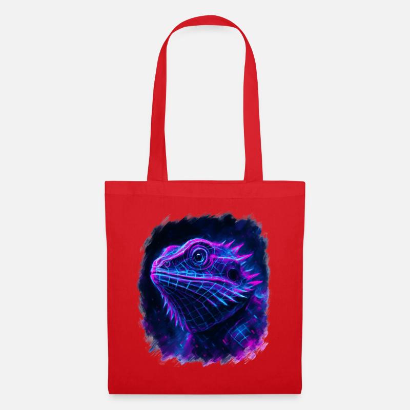 Bearded Dragon Cyberpunk Neon Synthwave - Stoffbeutel - Rot