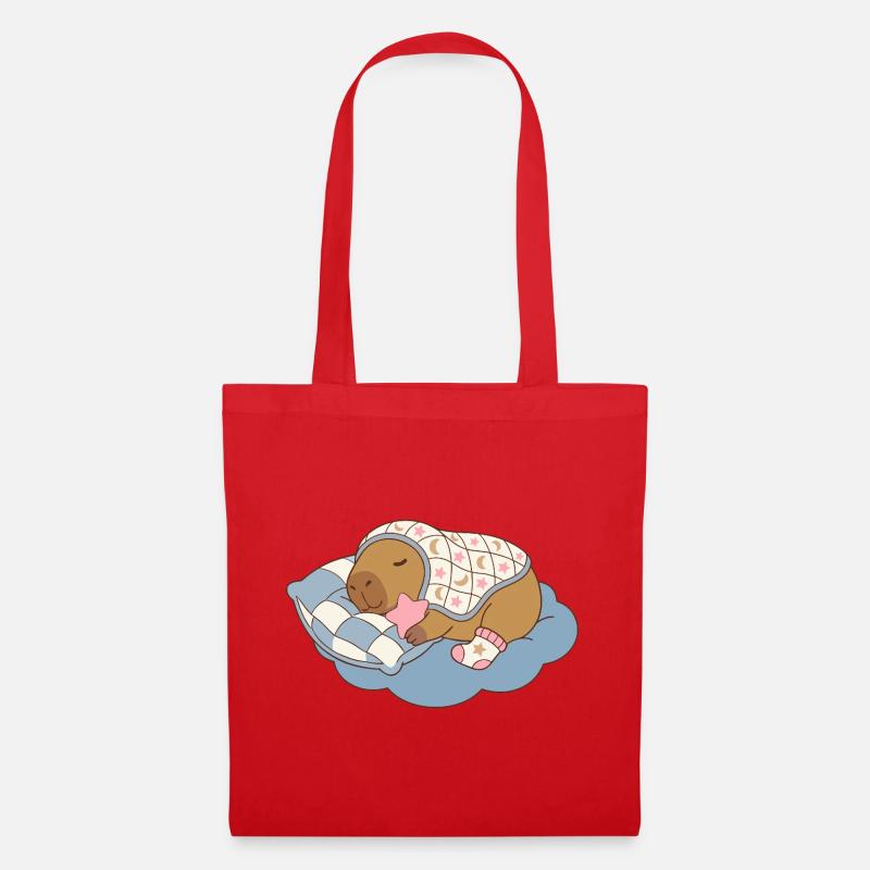 Traumhafte Kapybara auf einer Wolkendecke – Babywear-Kunst - Stoffbeutel - Rot