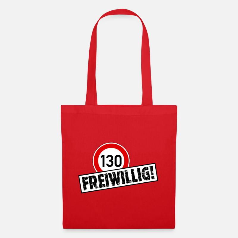 Tempo 130 FREIWILLIG! Tempolimit Aufkleber - Stoffbeutel - Rot