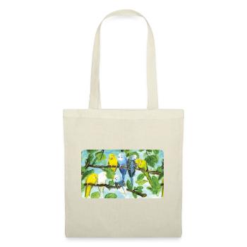 Perruches sur un arbre - craie pastel - Sac en tissu - rouge - Devant