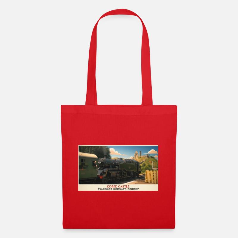 Affiche du train à vapeur du château de Corfe - Sac en tissu - rouge