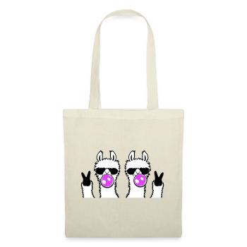 Deux lamas avec des lunettes de soleil chewing-gum, signe de paix mignon. - Sac en tissu - rouge - Devant