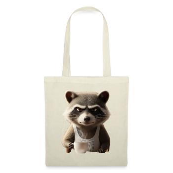 Grumpy Waschbär mit Kaffee – Morgenmuffel Design - Stoffbeutel - Rot - Vorne