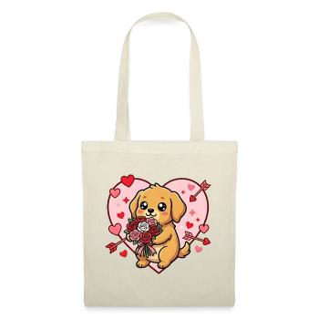 Kawaii Dog with Roses Valentine Heart - Tote Bag - red - Front