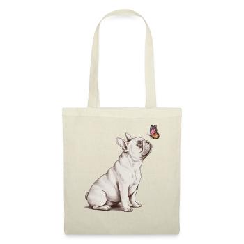 Frenchie Dog Drawing with Butterfly - Tote Bag - red - Front