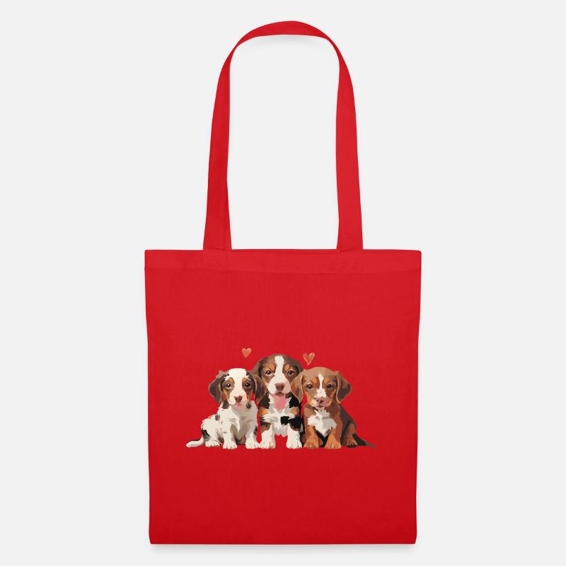 Chiots - 3 petits chiens avec des cœurs - Sac en tissu - rouge