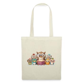 Une jolie famille de hibou qui lit une histoire ensemble - Sac en tissu - rouge - Devant