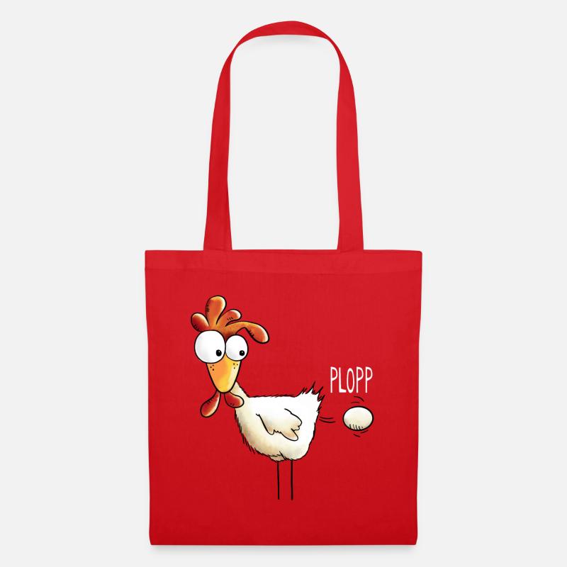 Plopp es ist raus das Ei - Huhn - Hahn - Gockel - Stoffbeutel - Rot